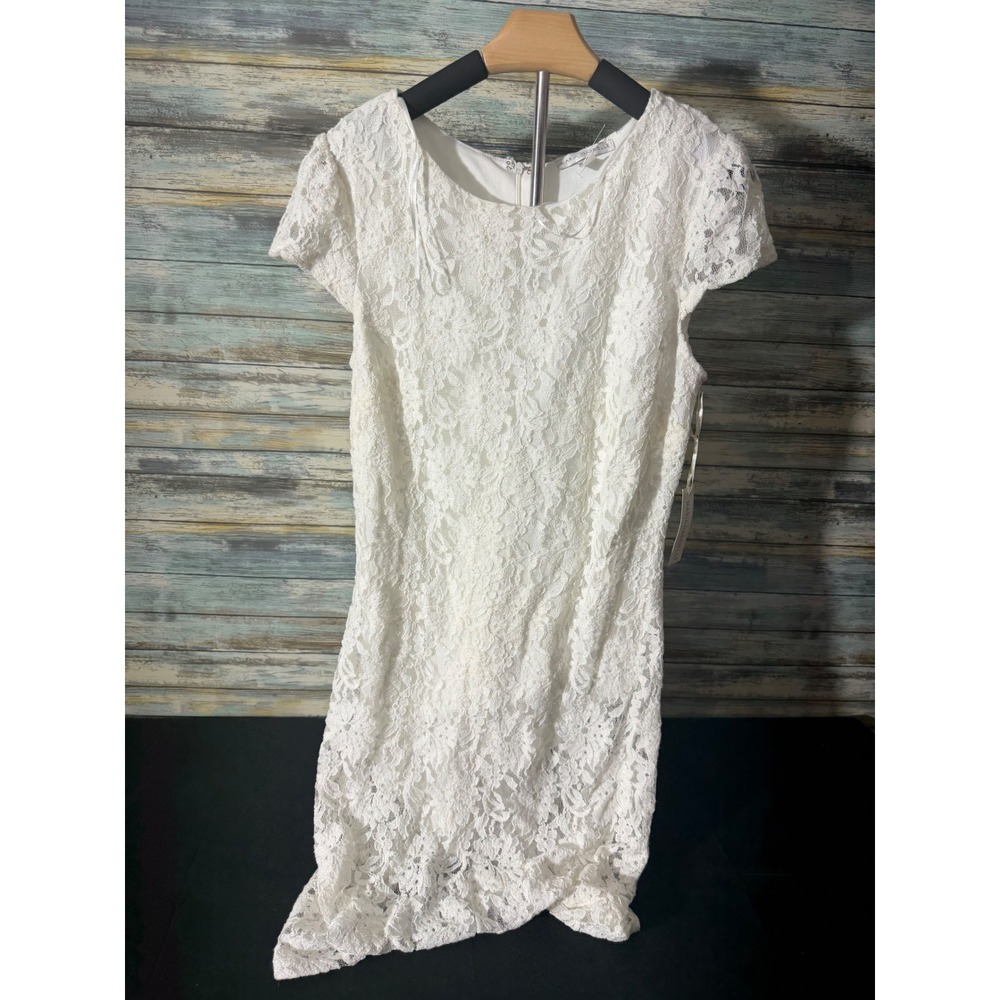 Maria Gabrielle Lace Mini Dress S White NWT Short Sleeve Sheath Cocktail Bridal